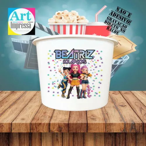 Balde de Pipoca Guerreiras K-pop Personalizado Lembrancinha