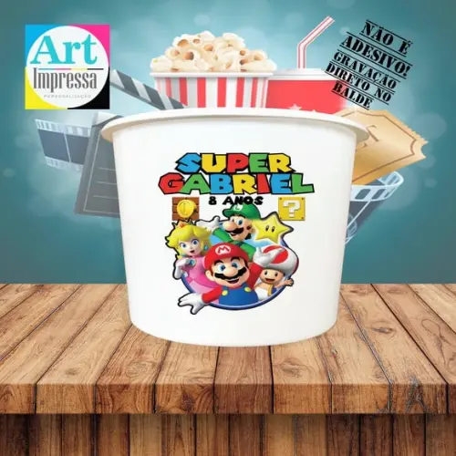 Balde de Pipoca Super Mario Bros Personalizado Lembrancinha