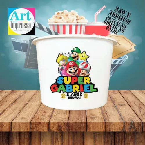 Balde de Pipoca Super Mario Bros Personalizado Lembrancinha