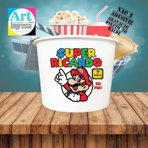 Balde de Pipoca Super Mario Bros Personalizado Lembrancinha