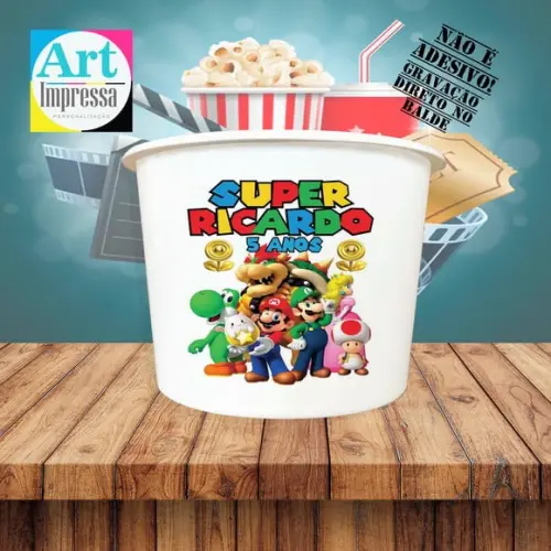 Balde de Pipoca Super Mario Bros Personalizado Lembrancinha
