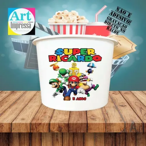 Balde de Pipoca Super Mario Bros Personalizado Lembrancinha