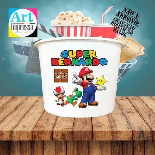 Balde de Pipoca Super Mario Bros Personalizado Lembrancinha
