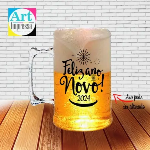 Caneca de Chopp Acrílica Personalizada Ano Novo Réveillon 500ml Lembrancinha