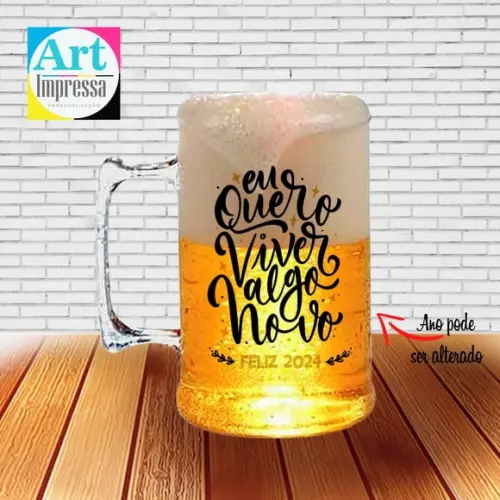 Caneca de Chopp Acrílica Personalizada Ano Novo Réveillon 500ml Lembrancinha