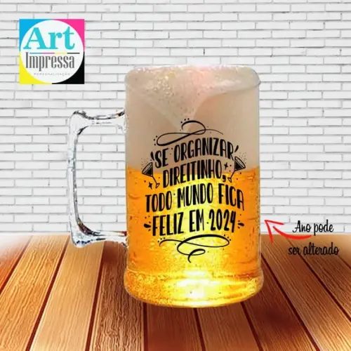 Caneca de Chopp Acrílica Personalizada Ano Novo Réveillon 500ml Lembrancinha