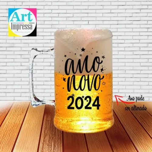 Caneca de Chopp Acrílica Personalizada Ano Novo Réveillon 500ml Lembrancinha