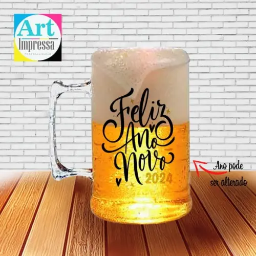 Caneca de Chopp Acrílica Personalizada Ano Novo Réveillon 500ml Lembrancinha