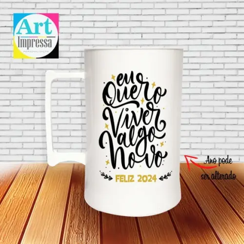 Caneca de Chopp Acrílica Personalizada Ano Novo Réveillon 500ml Lembrancinha