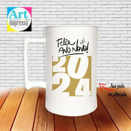 Caneca de Chopp Acrílica Personalizada Ano Novo Réveillon 500ml Lembrancinha