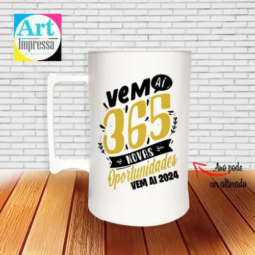 Caneca de Chopp Acrílica Personalizada Ano Novo Réveillon 500ml Lembrancinha