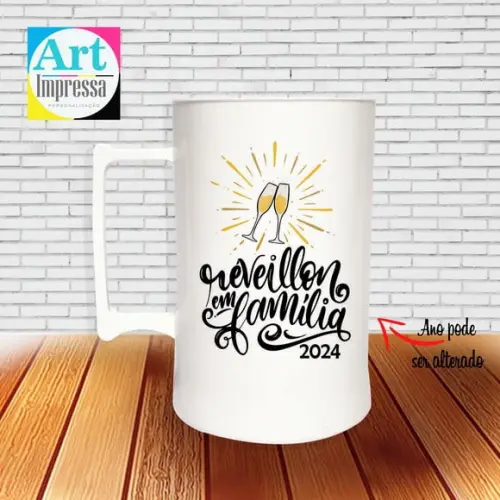 Caneca de Chopp Acrílica Personalizada Ano Novo Réveillon 500ml Lembrancinha
