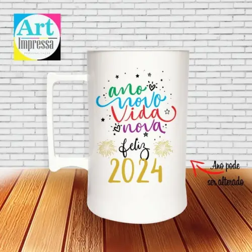 Caneca de Chopp Acrílica Personalizada Ano Novo Réveillon 500ml Lembrancinha