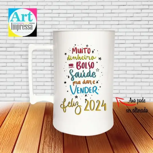 Caneca de Chopp Acrílica Personalizada Ano Novo Réveillon 500ml Lembrancinha