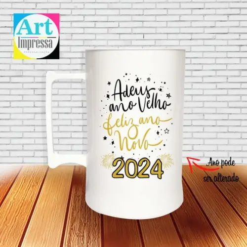 Caneca de Chopp Acrílica Personalizada Ano Novo Réveillon 500ml Lembrancinha