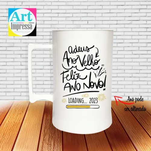 Caneca de Chopp Acrílica Personalizada Ano Novo Réveillon 500ml Lembrancinha