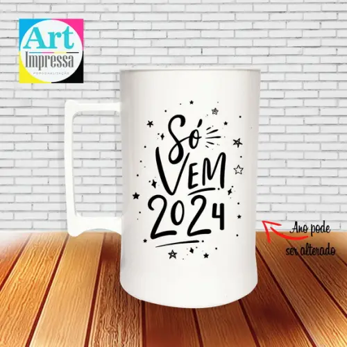 Caneca de Chopp Acrílica Personalizada Ano Novo Réveillon 500ml Lembrancinha