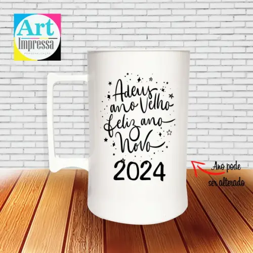 Caneca de Chopp Acrílica Personalizada Ano Novo Réveillon 500ml Lembrancinha