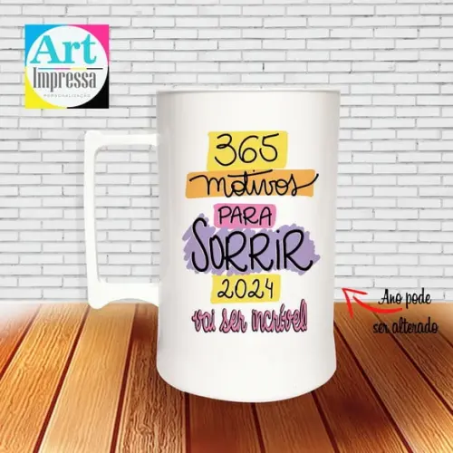Caneca de Chopp Acrílica Personalizada Ano Novo Réveillon 500ml Lembrancinha