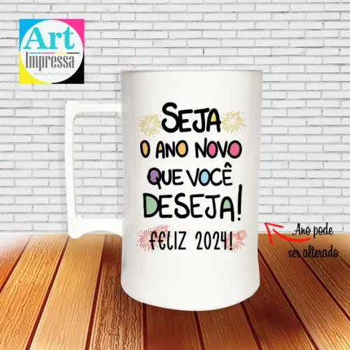 Caneca de Chopp Acrílica Personalizada Ano Novo Réveillon 500ml