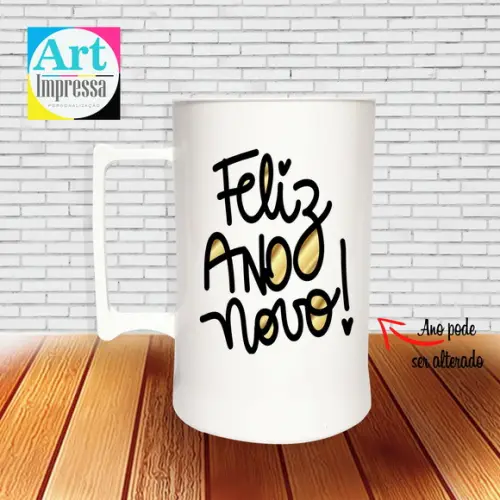 Caneca de Chopp Acrílica Personalizada Ano Novo Réveillon 500ml Lembrancinha