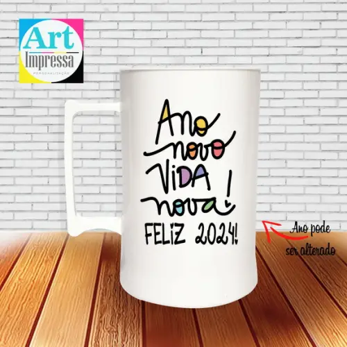 Caneca de Chopp Acrílica Personalizada Ano Novo Réveillon 500ml Lembrancinha