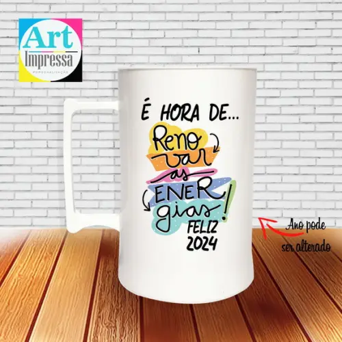 Caneca de Chopp Acrílica Personalizada Ano Novo Réveillon 500ml Lembrancinha