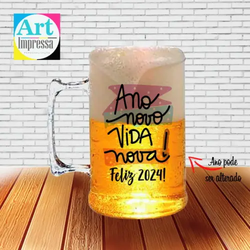 Caneca de Chopp Acrílica Personalizada Ano Novo Réveillon 500ml