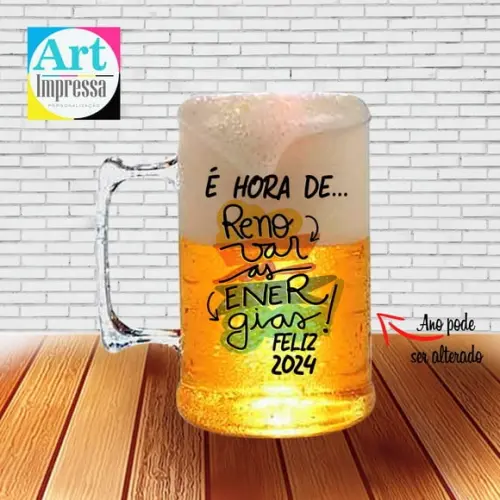 Caneca de Chopp Acrílica Personalizada Ano Novo Réveillon 500ml