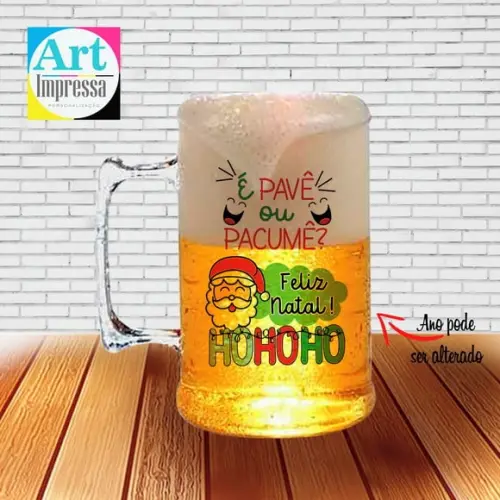 Caneca de Chopp Acrílica Personalizada Natal em Família 500ml Lembrancinha