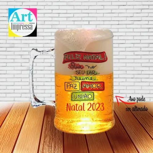 Caneca de Chopp Acrílica Personalizada Natal em Família 500ml L