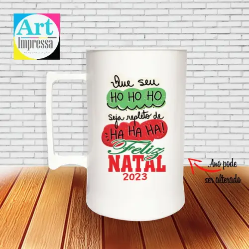 Caneca de Chopp Acrílica Personalizada Natal em Família 500ml Lembrancinha