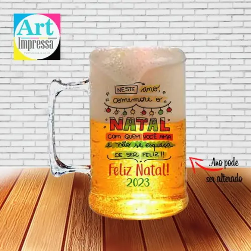 Caneca de Chopp Acrílica Personalizada Natal em Família 500ml L