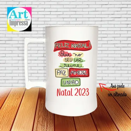 Caneca de Chopp Acrílica Personalizada Natal em Família 500ml Lembrancinha