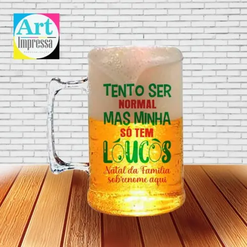 Caneca de Chopp Acrílica Personalizada Natal em Família 500ml Lembrancinha