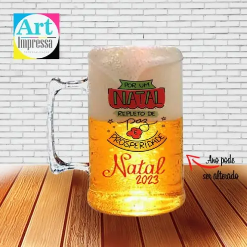 Caneca de Chopp Acrílica Personalizada Natal em Família 500ml L