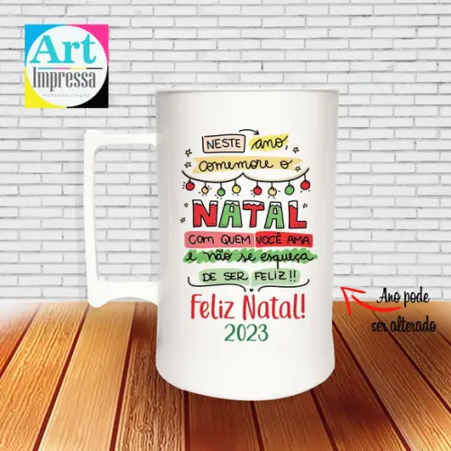 Caneca de Chopp Acrílica Personalizada Natal em Família 500ml Lembrancinha