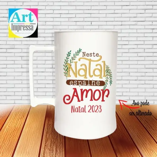 Caneca de Chopp Acrílica Personalizada Natal em Família 500ml Lembrancinha