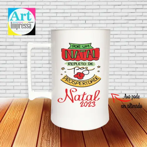 Caneca de Chopp Acrílica Personalizada Natal em Família 500ml Lembrancinha