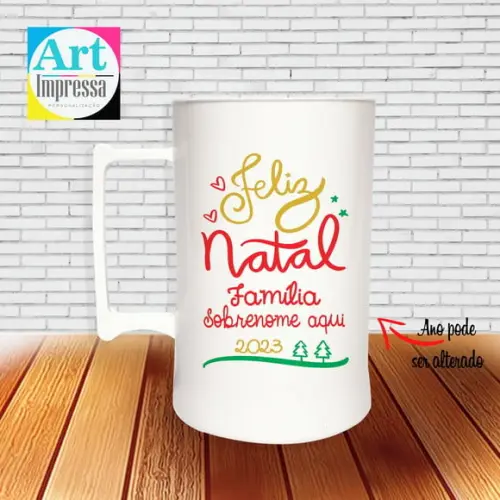 Caneca de Chopp Acrílica Personalizada Natal em Família 500ml Lembrancinha