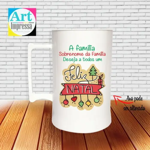 Caneca de Chopp Acrílica Personalizada Natal em Família 500ml Lembrancinha