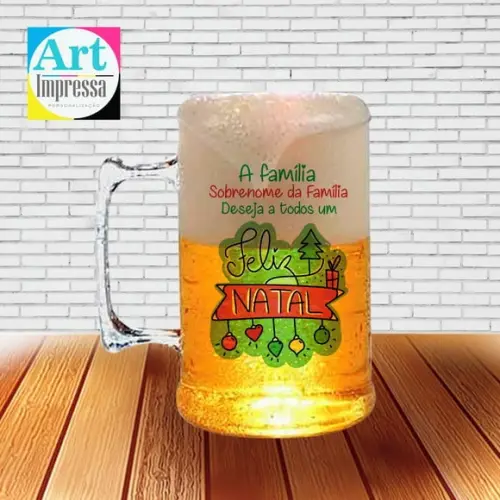 Caneca de Chopp Acrílica Personalizada Natal em Família 500ml L