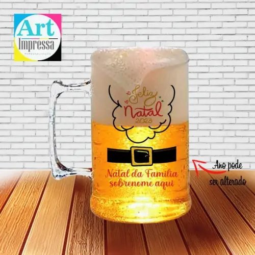 Caneca de Chopp Acrílica Personalizada Natal em Família 500ml L