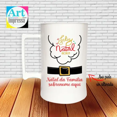 Caneca de Chopp Acrílica Personalizada Natal em Família 500ml Lembrancinha
