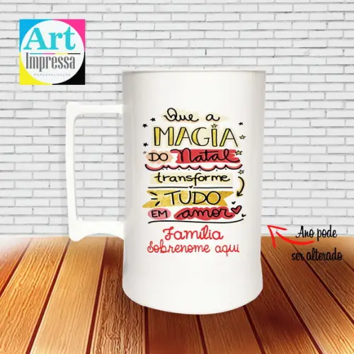 Caneca de Chopp Acrílica Personalizada Natal em Família 500ml Lembrancinha