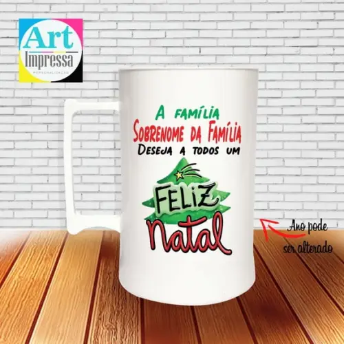 Caneca de Chopp Acrílica Personalizada Natal em Família 500ml Lembrancinha
