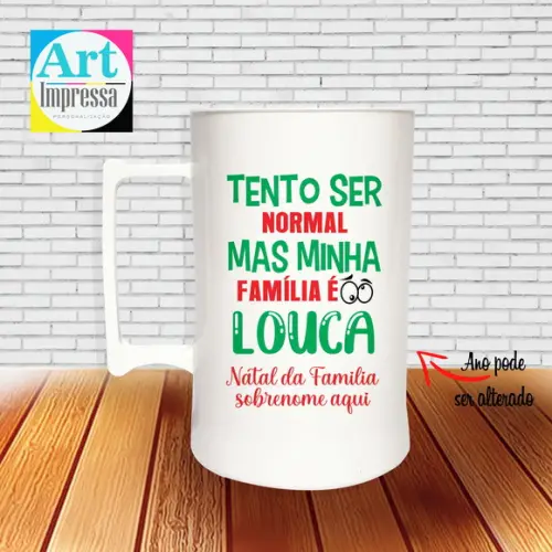 Caneca de Chopp Acrílica Personalizada Natal em Família 500ml Lembrancinha