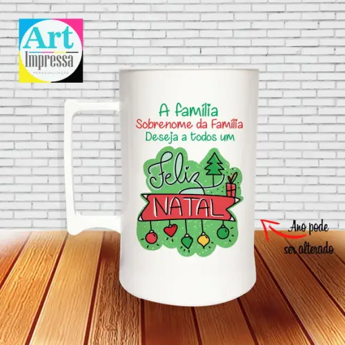 Caneca de Chopp Acrílica Personalizada Natal em Família 500ml Lembrancinha