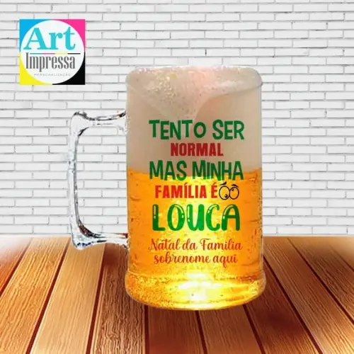Caneca de Chopp Acrílica Personalizada Natal em Família 500ml L