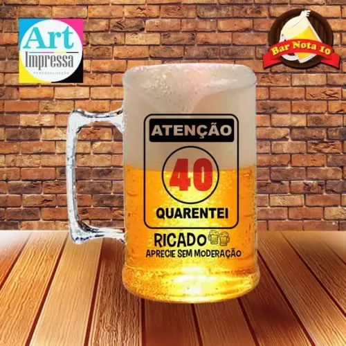 Caneca de Chopp Acrílica Personalizada 40 Anos 500ml Lembrancinha Festa Adulto